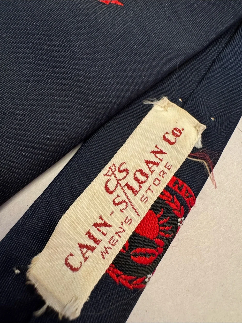 1960s Bronzini Cain Sloan Co Navy Silk Tie Embroidered Cancer Crab Zodiac Signs